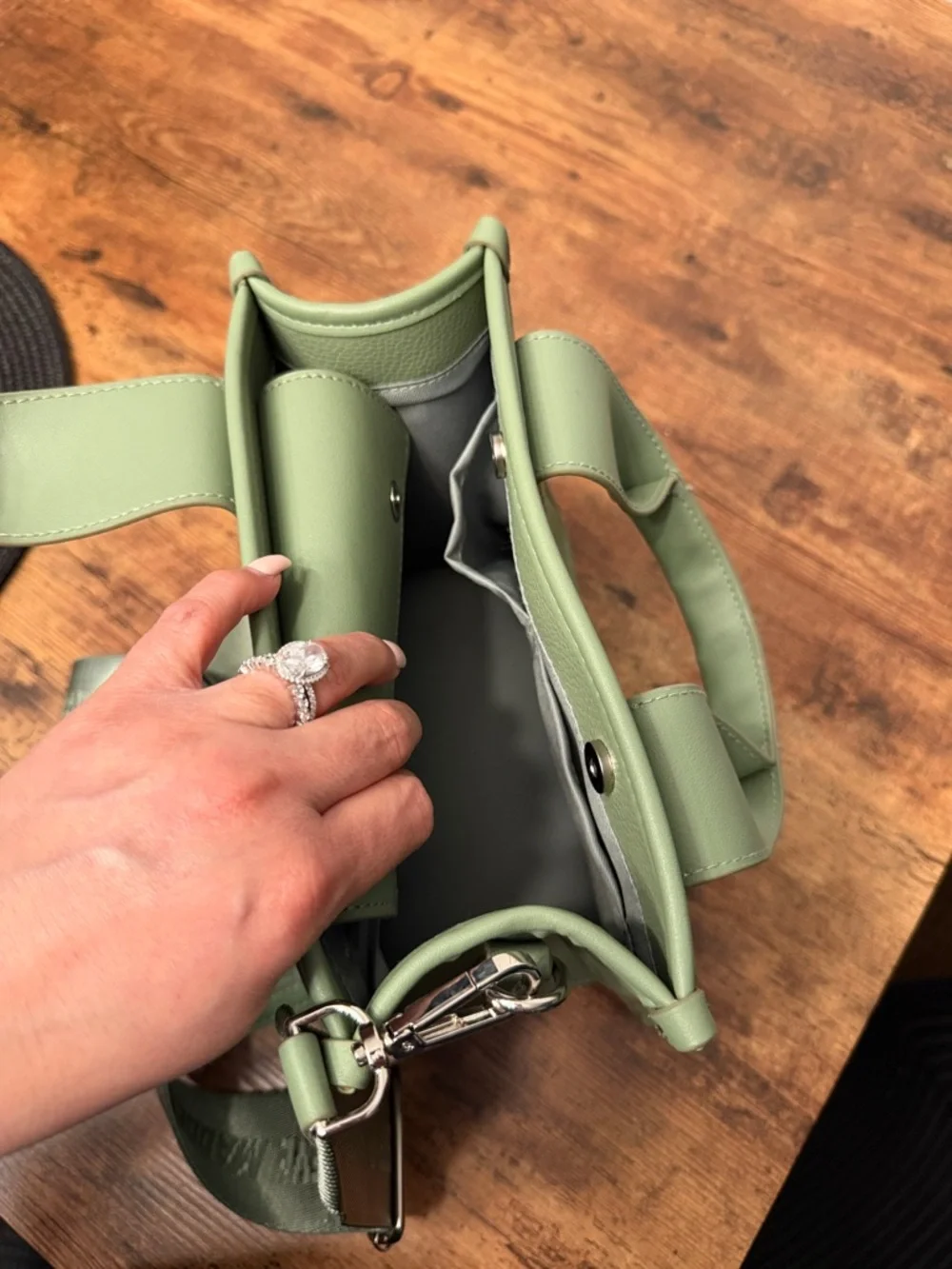Steve Madden Sage Green Mini Tote with Matching Card Case - Picture 4 of 9